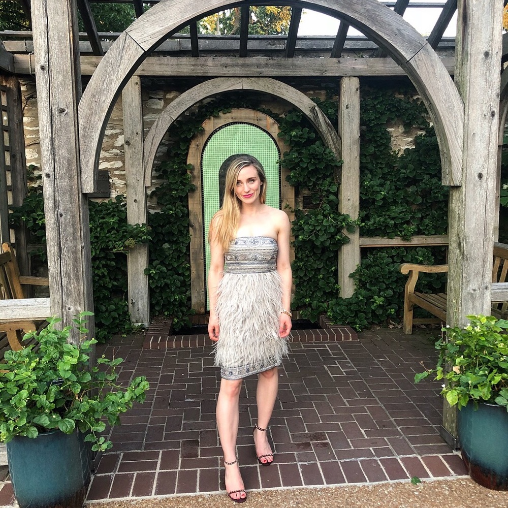 Sue Wong Feather Strapless Cocktail Dress